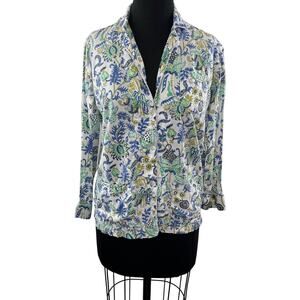 ROLLER RABBIT Blue Green White Print Long Sleeve Cotton Button Up Shirt XS